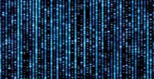 Visual representation of genome data in strings with blue lights