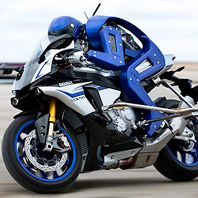 Picture of real robot riding motorcycle - aka Motobot